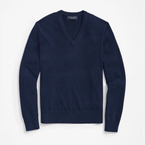 BROOKS BROTHERS 100% CASHMERE Men's Navy V-Neck Sweater 42” chest XL - Picture 1 of 9